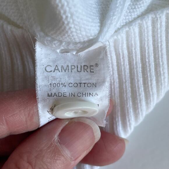 Campure‎ 100% Cotton Sweater Vest White Layering Casual Fisherman Womens Size S - Picture 7 of 10